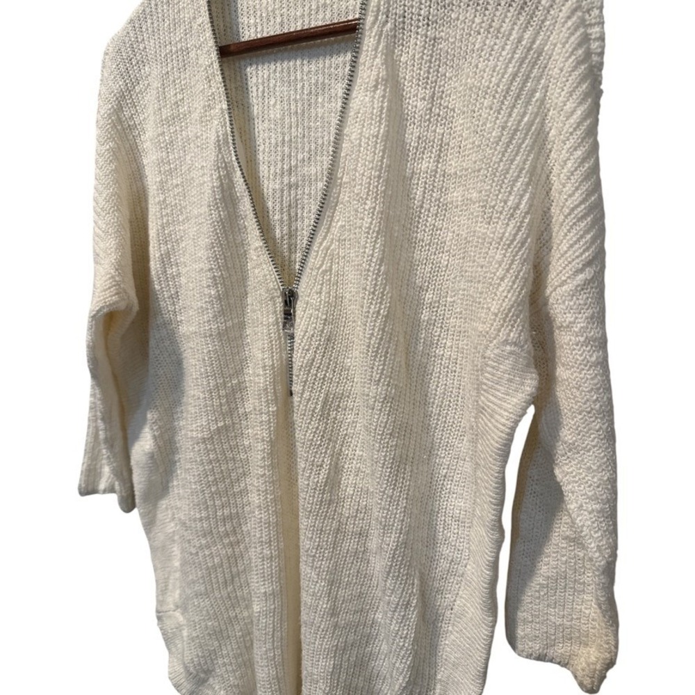 EXPRESS Cream Knit 3/4 Sleeve Sweater Women Sz M Layering Minimalist - Picture 3 of 7